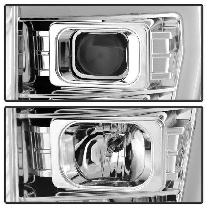 Version 2 Chrome Light Bar DRL Projector Headlights <br>11-16 Ford F-250 F-350 F-450 Super Duty