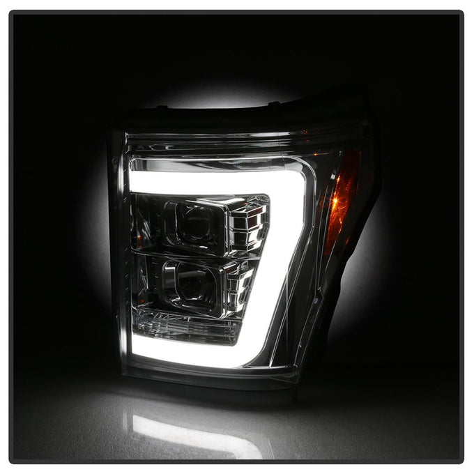 Version 2 Chrome Light Bar DRL Projector Headlights <br>11-16 Ford F-250 F-350 F-450 Super Duty