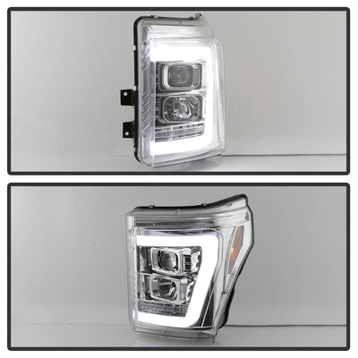 Version 2 Chrome Light Bar DRL Projector Headlights <br>11-16 Ford F-250 F-350 F-450 Super Duty