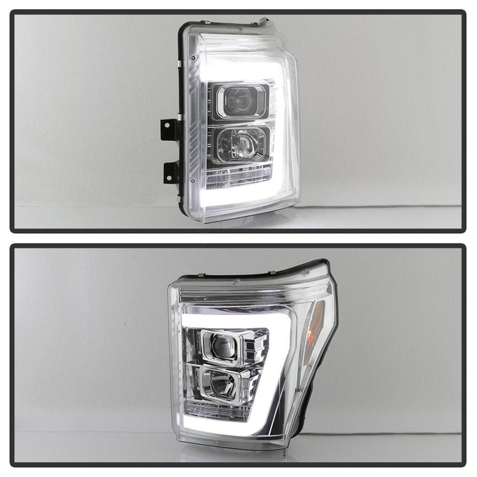 Version 2 Chrome Light Bar DRL Projector Headlights <br>11-16 Ford F-250 F-350 F-450 Super Duty
