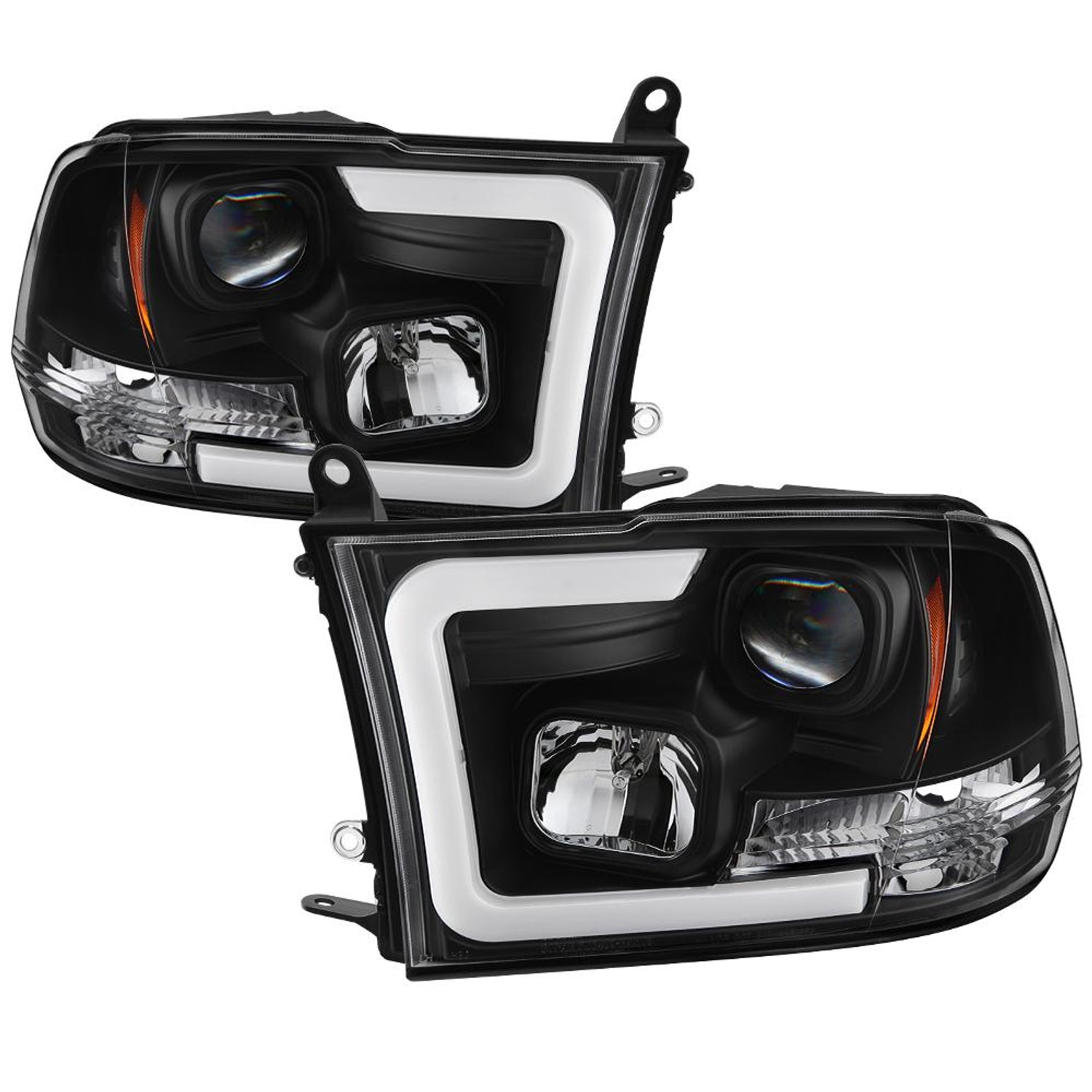 Version 2 Black Light Bar DRL Projector Headlights <br>09-18 Ram 1500 2500 3500