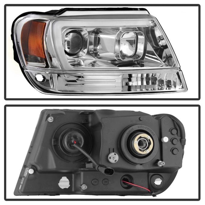 Version 2 Chrome Light Bar Projector Headlights <br>99-04 Jeep Grand Cherokee