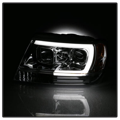 Version 2 Chrome Light Bar Projector Headlights <br>99-04 Jeep Grand Cherokee