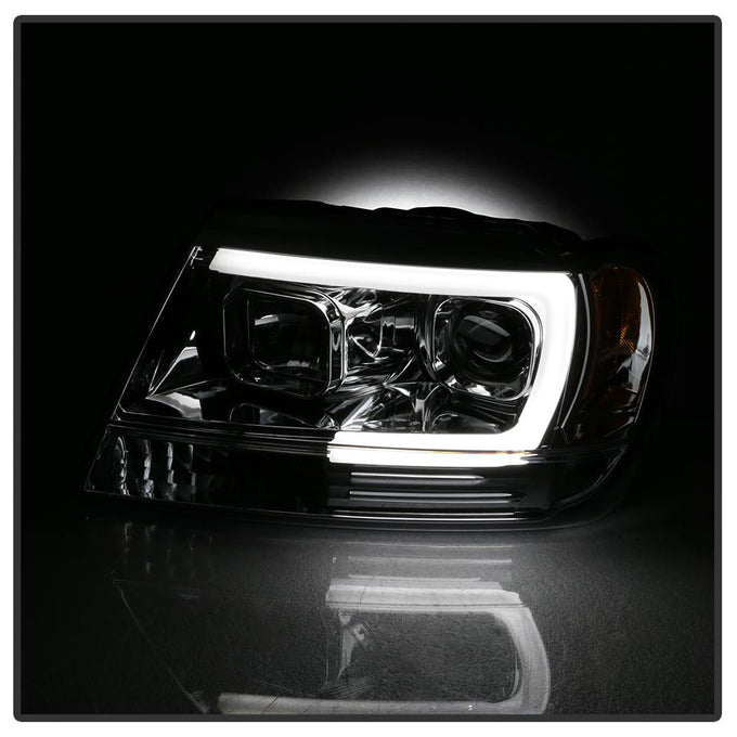 Version 2 Chrome Light Bar Projector Headlights <br>99-04 Jeep Grand Cherokee