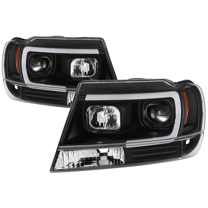 Version 2 Black Light Bar Projector Headlights <br>99-04 Jeep Grand Cherokee