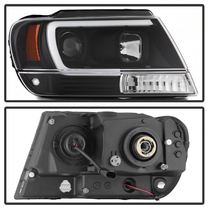 Version 2 Black Light Bar Projector Headlights <br>99-04 Jeep Grand Cherokee