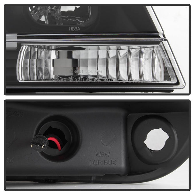 Version 2 Black Light Bar Projector Headlights <br>99-04 Jeep Grand Cherokee