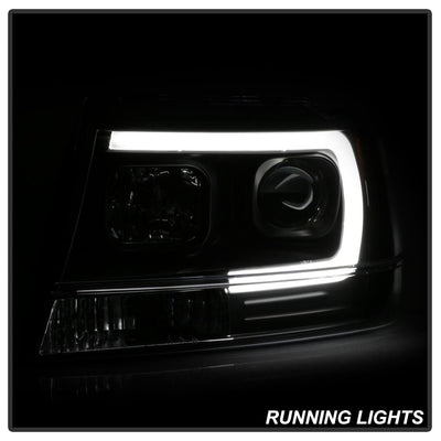 Version 2 Black Light Bar Projector Headlights <br>99-04 Jeep Grand Cherokee