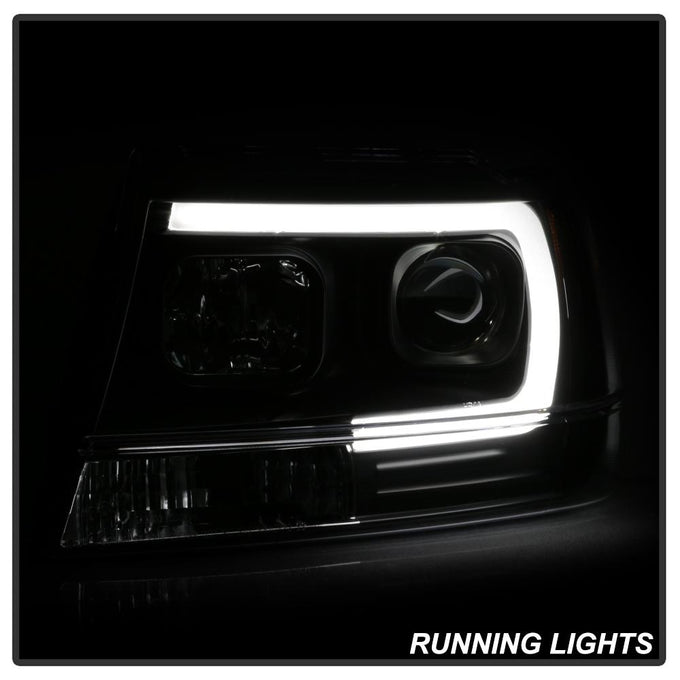 Version 2 Black Light Bar Projector Headlights <br>99-04 Jeep Grand Cherokee
