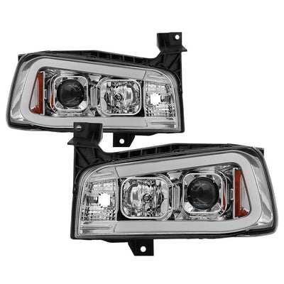 Light Bar LED Chrome 1 Piece Projector Headlights <br>06-10 Dodge Charger
