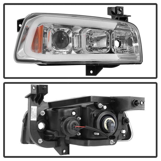 Light Bar LED Chrome 1 Piece Projector Headlights <br>06-10 Dodge Charger