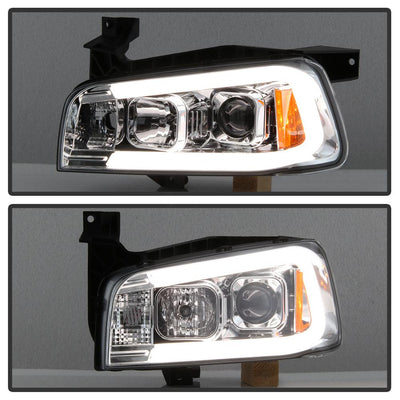 Light Bar LED Chrome 1 Piece Projector Headlights <br>06-10 Dodge Charger