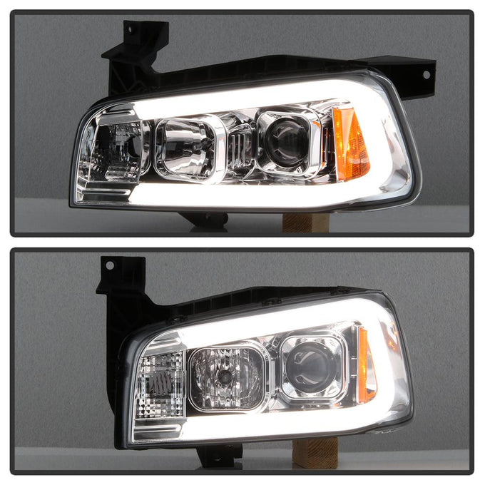 Light Bar LED Chrome 1 Piece Projector Headlights <br>06-10 Dodge Charger