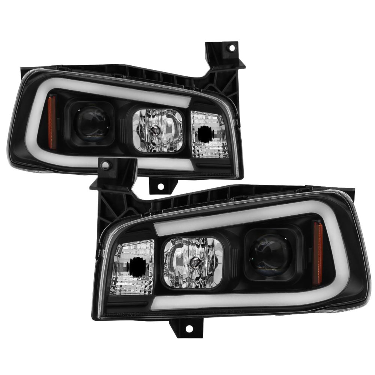 Light Bar LED Black 1 Piece Projector Headlights <br>06-10 Dodge Charger