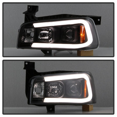 Light Bar LED Black 1 Piece Projector Headlights <br>06-10 Dodge Charger