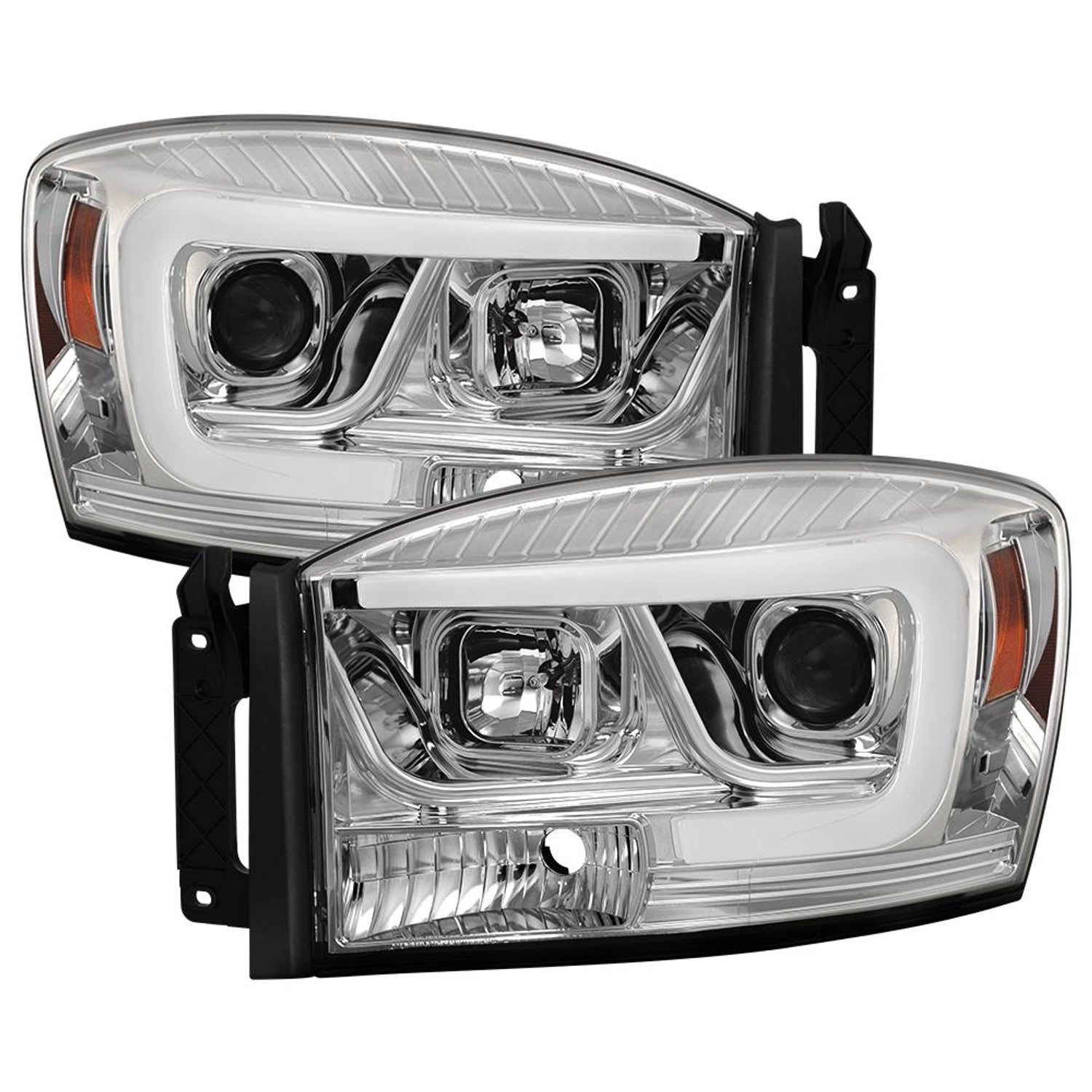 Version 2 Chrome Light Bar DRL Projector Headlights <br>06-08 Dodge Ram 1500 06-09 Dodge Ram 2500 Ram 3500