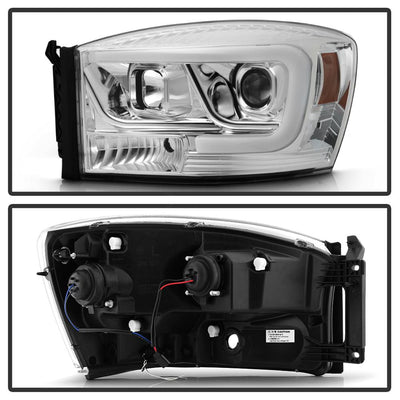 Version 2 Chrome Light Bar DRL Projector Headlights <br>06-08 Dodge Ram 1500 06-09 Dodge Ram 2500 Ram 3500
