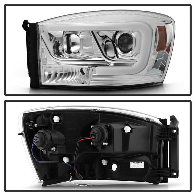 Version 2 Chrome Light Bar DRL Projector Headlights <br>06-08 Dodge Ram 1500 06-09 Dodge Ram 2500 Ram 3500