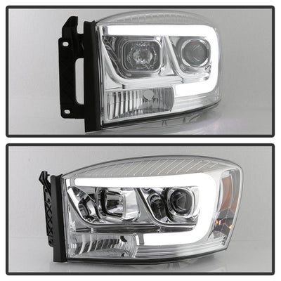Version 2 Chrome Light Bar DRL Projector Headlights <br>06-08 Dodge Ram 1500 06-09 Dodge Ram 2500 Ram 3500