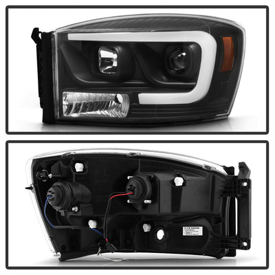 Version 2 Black Light Bar DRL Projector Headlights <br>06-08 Dodge Ram 1500 06-09 Dodge Ram 2500 Ram 3500