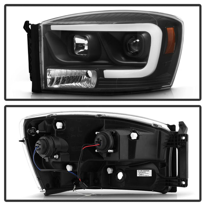 Version 2 Black Light Bar DRL Projector Headlights <br>06-08 Dodge Ram 1500 06-09 Dodge Ram 2500 Ram 3500