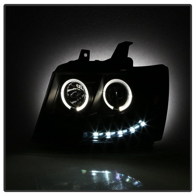 LED Halo Black Projector Headlights <br>07-14 Chevy Avalanche Suburban 1500 2500