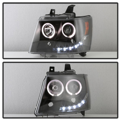 LED Halo Black Projector Headlights <br>07-14 Chevy Avalanche Suburban 1500 2500
