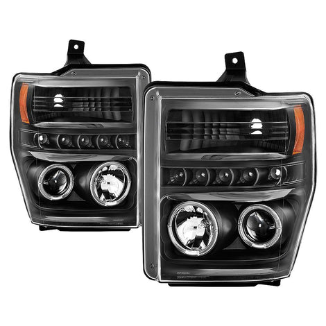LED Halo Black Projector Headlights <br>08-10 Ford F-250 F-350 F-450 Super Duty