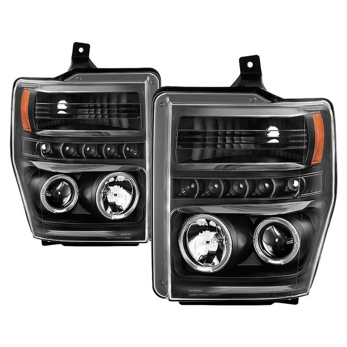 LED Halo Black Projector Headlights <br>08-10 Ford F-250 F-350 F-450 Super Duty