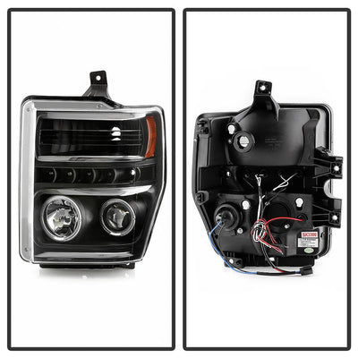 LED Halo Black Projector Headlights <br>08-10 Ford F-250 F-350 F-450 Super Duty