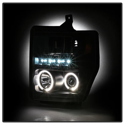 LED Halo Black Projector Headlights <br>08-10 Ford F-250 F-350 F-450 Super Duty