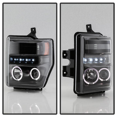LED Halo Black Projector Headlights <br>08-10 Ford F-250 F-350 F-450 Super Duty