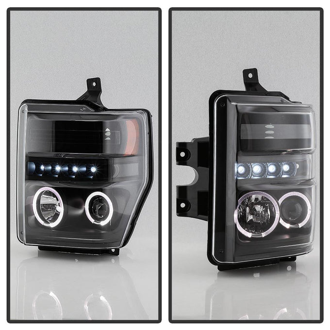 LED Halo Black Projector Headlights <br>08-10 Ford F-250 F-350 F-450 Super Duty