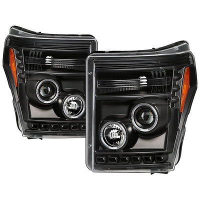 LED Halo Black Projector Headlights <br>11-16 Ford F-250 F-350 F-450 Super Duty