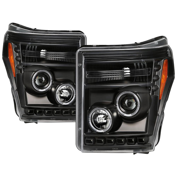 LED Halo Black Projector Headlights <br>11-16 Ford F-250 F-350 F-450 Super Duty