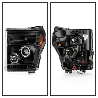 LED Halo Black Projector Headlights <br>11-16 Ford F-250 F-350 F-450 Super Duty