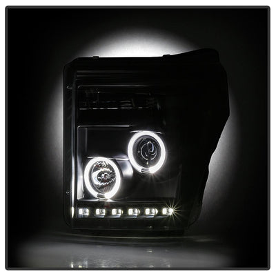 LED Halo Black Projector Headlights <br>11-16 Ford F-250 F-350 F-450 Super Duty
