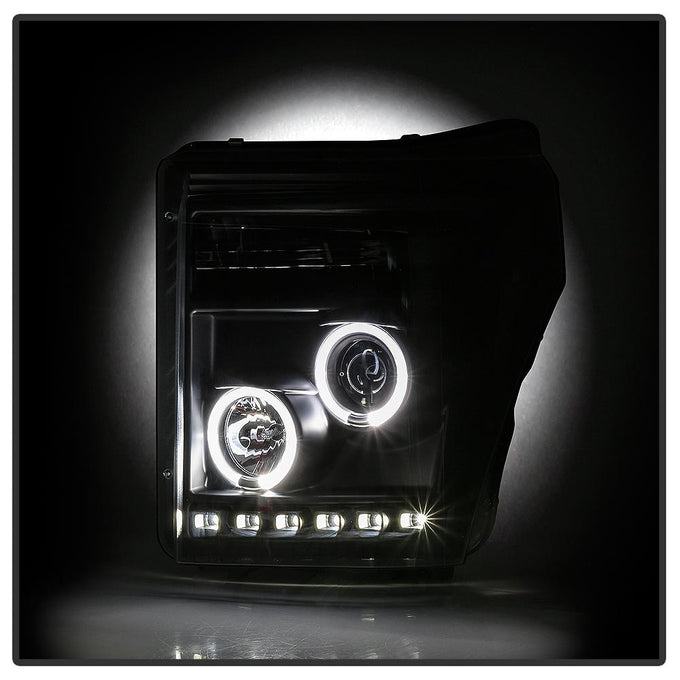 LED Halo Black Projector Headlights <br>11-16 Ford F-250 F-350 F-450 Super Duty