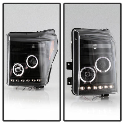 LED Halo Black Projector Headlights <br>11-16 Ford F-250 F-350 F-450 Super Duty
