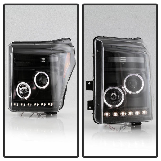 LED Halo Black Projector Headlights <br>11-16 Ford F-250 F-350 F-450 Super Duty