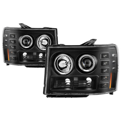 LED Halo Black Projector Headlights <br>07-13 GMC Sierra 1500 Sierra 2500 HD Sierra 3500 HD
