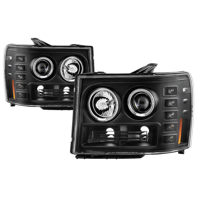LED Halo Black Projector Headlights <br>07-13 GMC Sierra 1500 Sierra 2500 HD Sierra 3500 HD