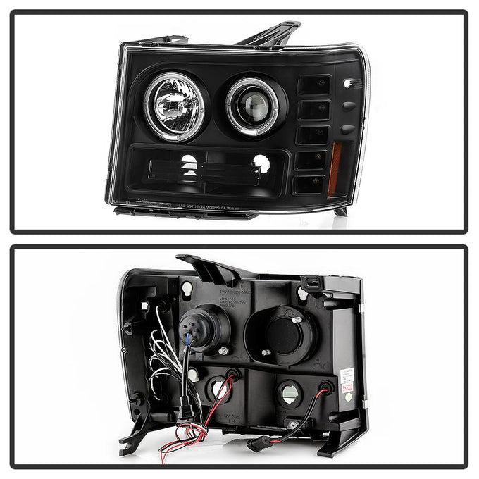 LED Halo Black Projector Headlights <br>07-13 GMC Sierra 1500 Sierra 2500 HD Sierra 3500 HD
