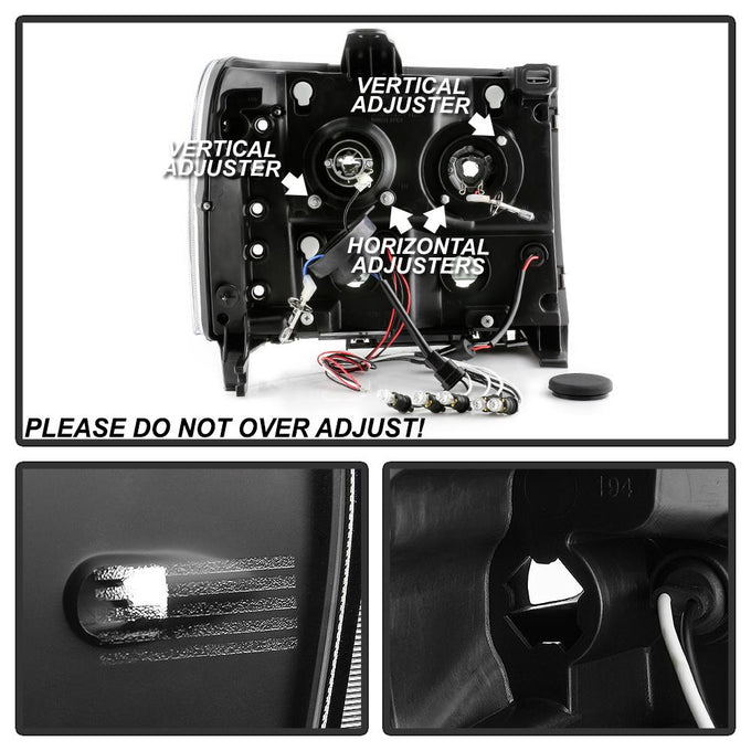 LED Halo Black Projector Headlights <br>07-13 GMC Sierra 1500 Sierra 2500 HD Sierra 3500 HD