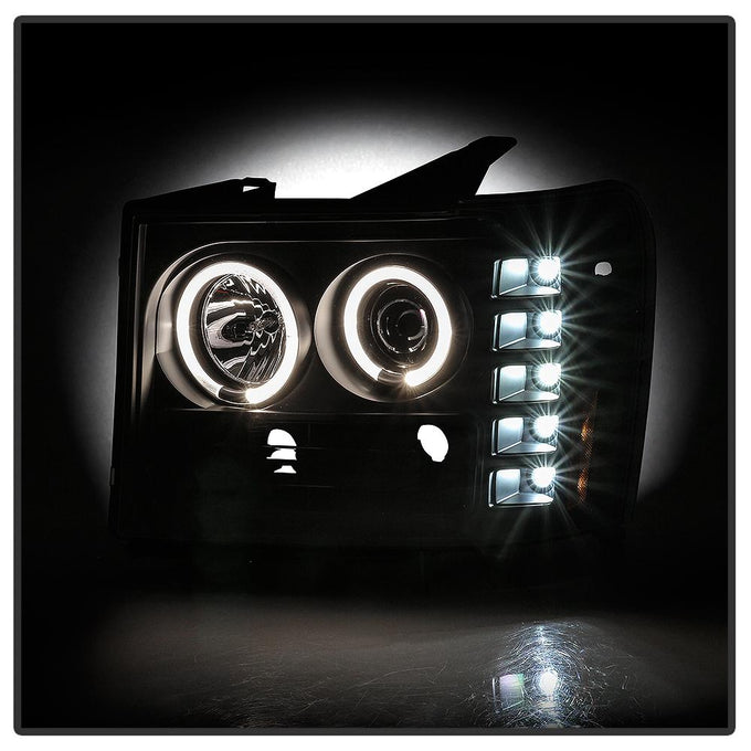 LED Halo Black Projector Headlights <br>07-13 GMC Sierra 1500 Sierra 2500 HD Sierra 3500 HD