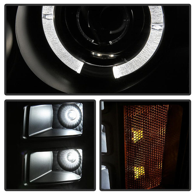 LED Halo Black Projector Headlights <br>07-13 GMC Sierra 1500 Sierra 2500 HD Sierra 3500 HD