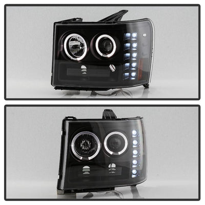 LED Halo Black Projector Headlights <br>07-13 GMC Sierra 1500 Sierra 2500 HD Sierra 3500 HD