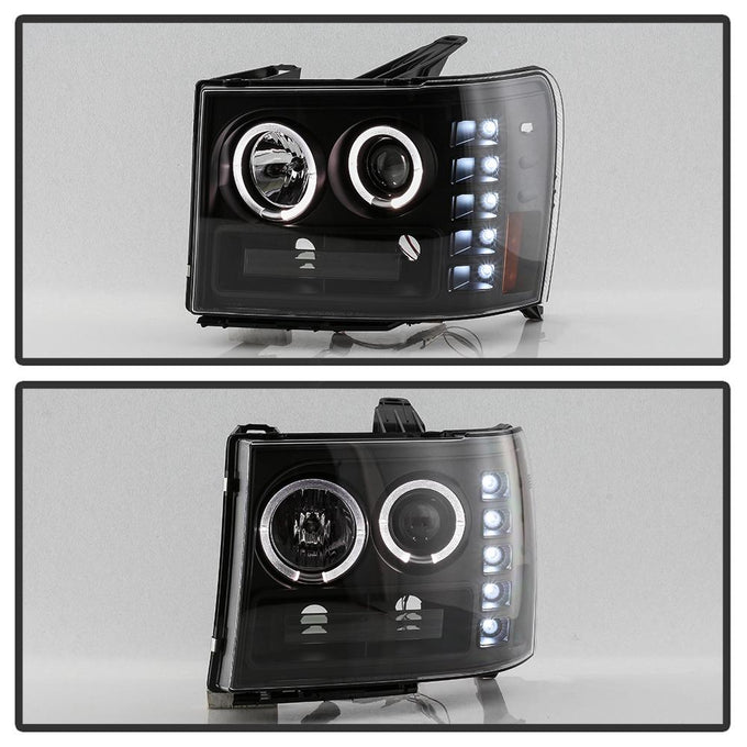 LED Halo Black Projector Headlights <br>07-13 GMC Sierra 1500 Sierra 2500 HD Sierra 3500 HD