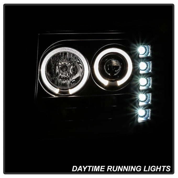 LED Halo Black Projector Headlights <br>07-13 GMC Sierra 1500 Sierra 2500 HD Sierra 3500 HD