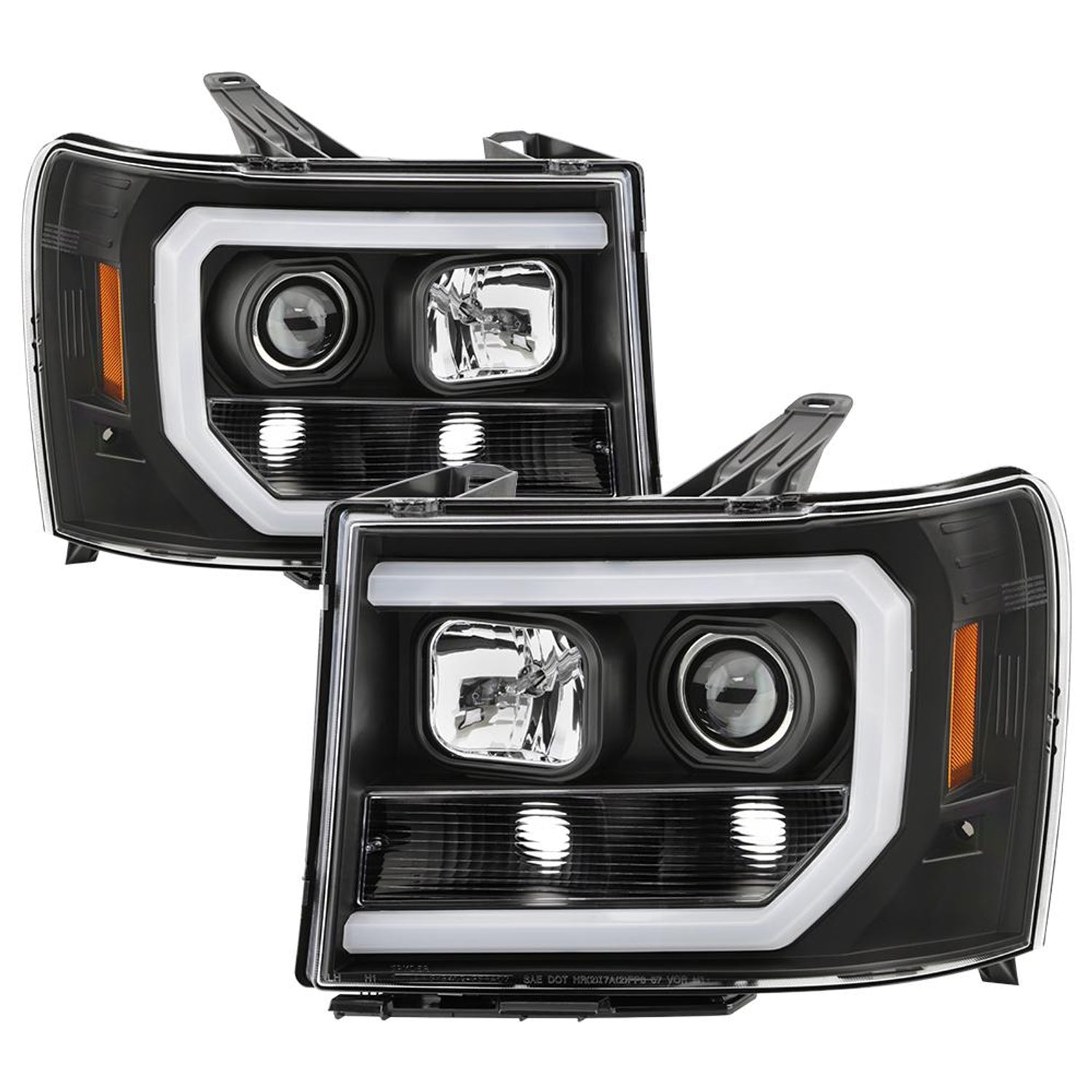 Version 2 Black Light Bar DRL LED Projector Headlights <br>07-13 GMC Sierra 1500 Sierra 2500 HD Sierra 3500 HD